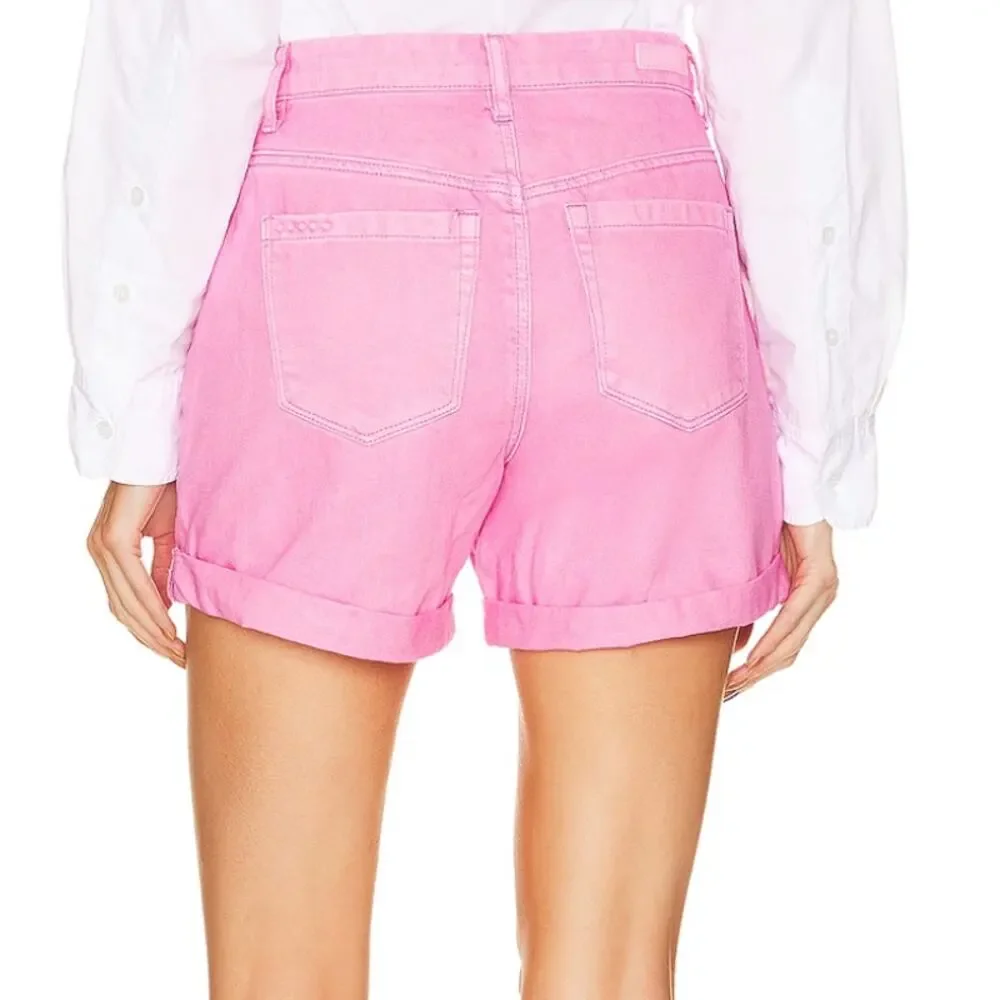 BlankNYC Pink Over Dye Denim Short Size 24 Mom Cuffed Wide Leg Baggy $78 NEW